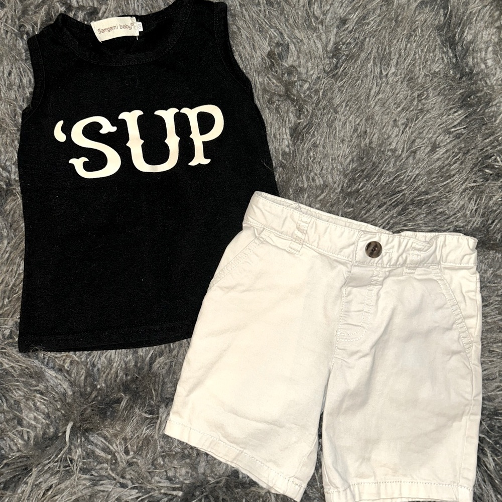 Cat & Jack Black and White Tank Top SUP Print
